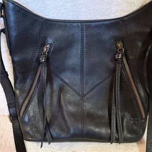 Frye Black Leather Crossbody with Tassels